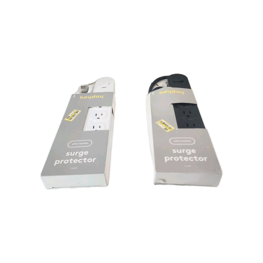 Surge Protector 6 Outlet 3 Ft Lot Of 2 White/Black By Heyday New